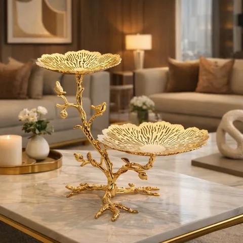 Twin Server on tree with birds- Golden