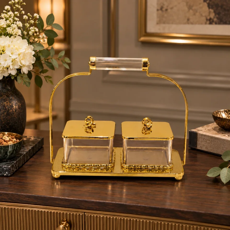 Set of 2 elite nut treasure with handle golden