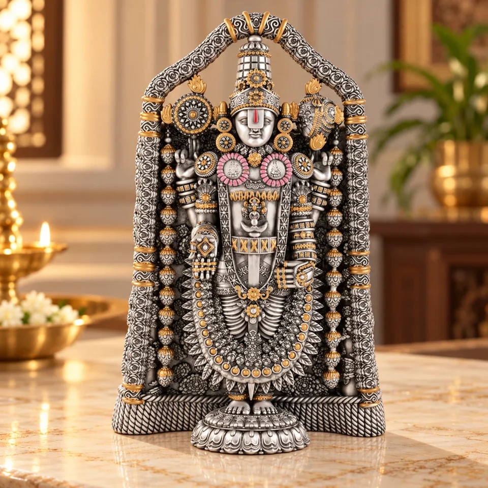 Shree Balaji Ornamented Idol Balaji 9inch Silver