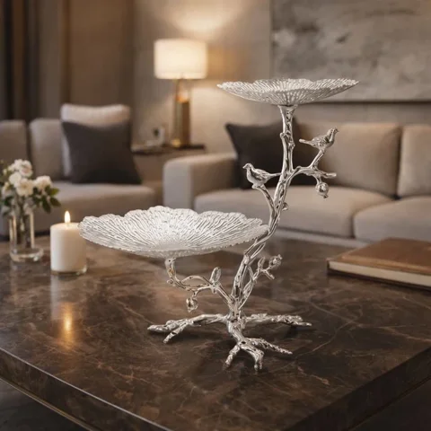 Twin Server on tree with birds- Silver