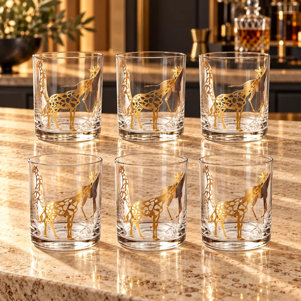 Gold Giraffe Tumbler Glasses – Set of 6