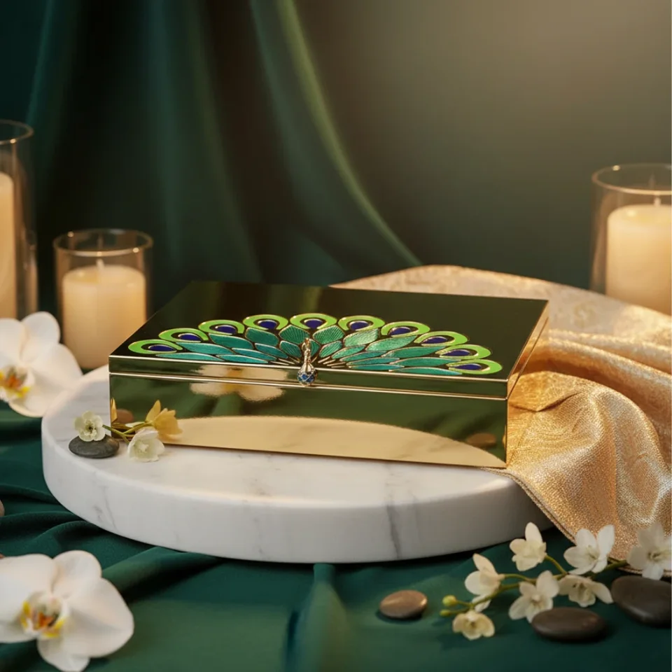 Peacock Dry Fruit Box Gold