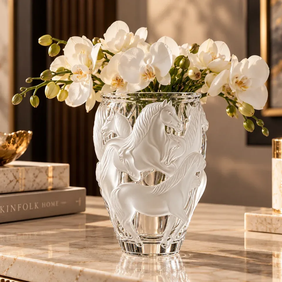 A sculptural vase styled in a warm interior