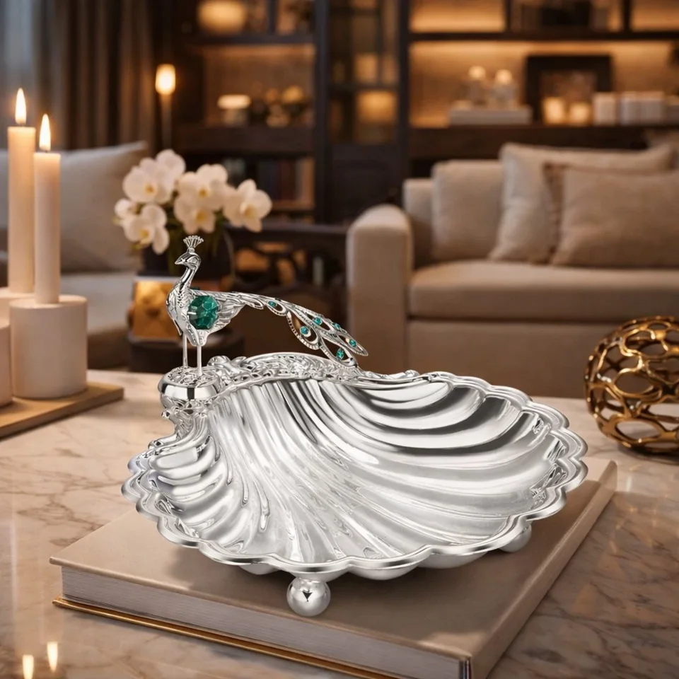 Sea Shell Platter with Peacock Small
