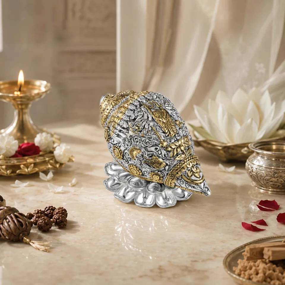 Vishnu Shankh with Base Dual Tone Idol