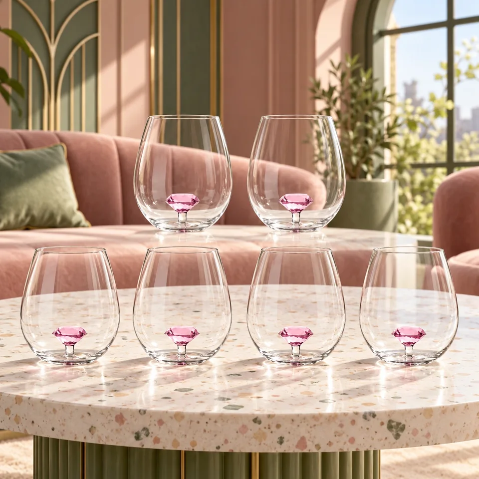 Tumbler Glasses with Diamond Stem Set of 6