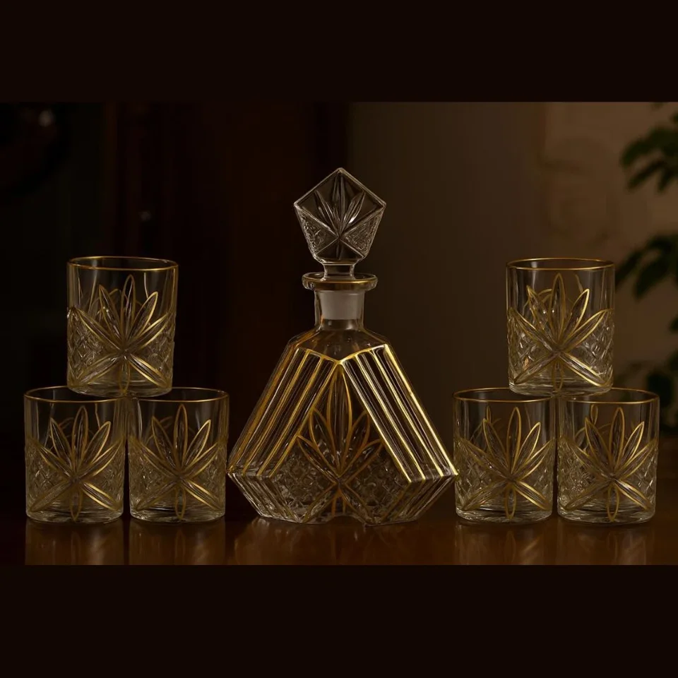 Lotus Design Decanter & Whisky Glass Set of 6
