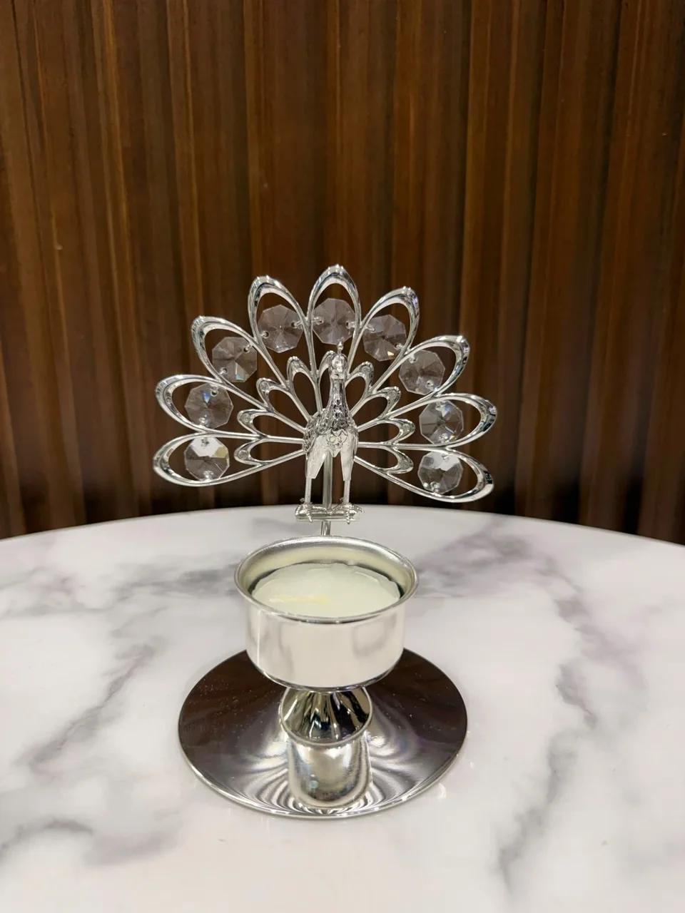 Peacock Swarovski tea light holder- clear