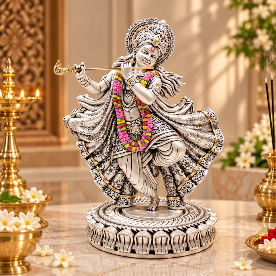 Dancing Krishna On Base (Height 34.5cm)