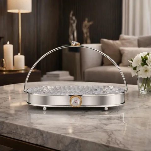 Regal Treasure Oval Handle Glass Tray Dual Tone Large