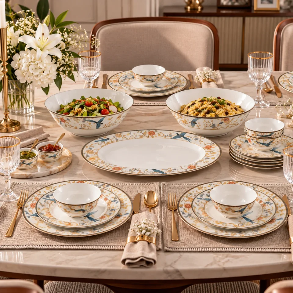 Blooming bluebird paradise 21pc dinner set