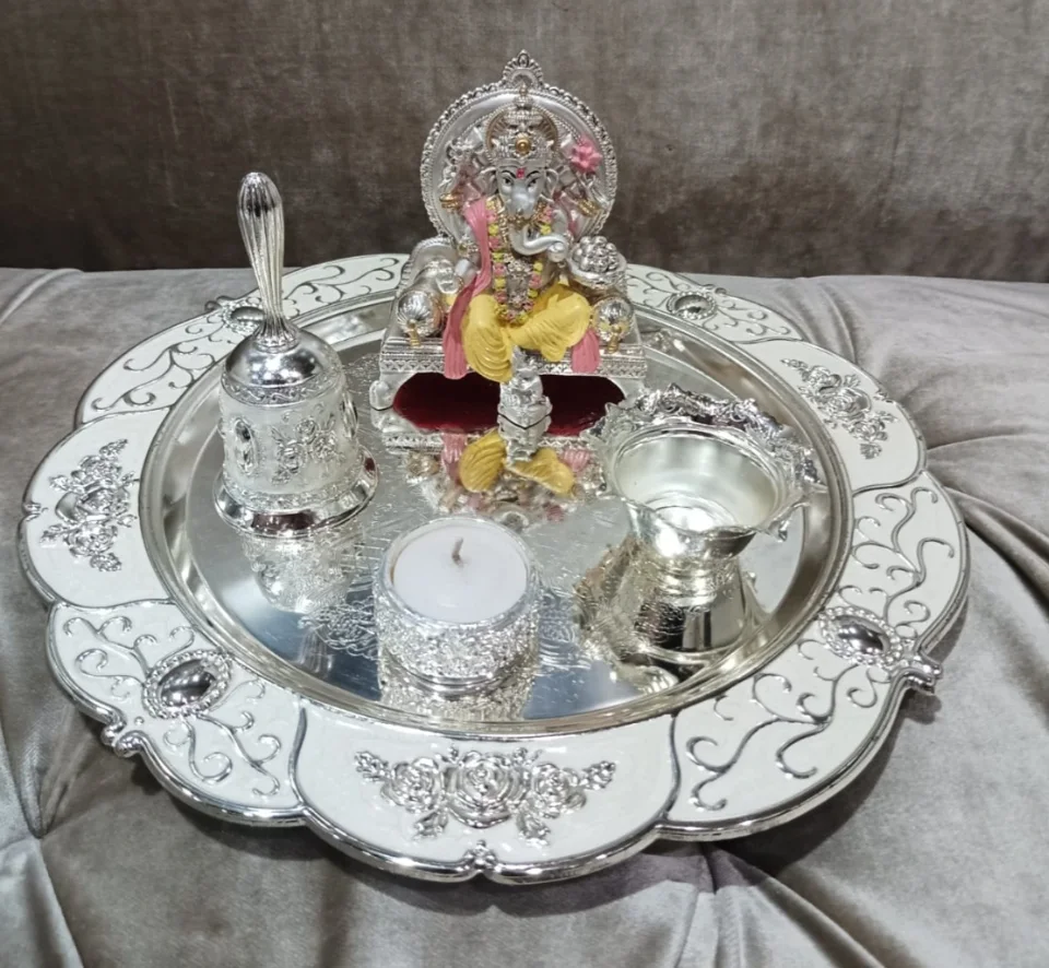 New Pastel Puja Thali with Singhasan Ganesha