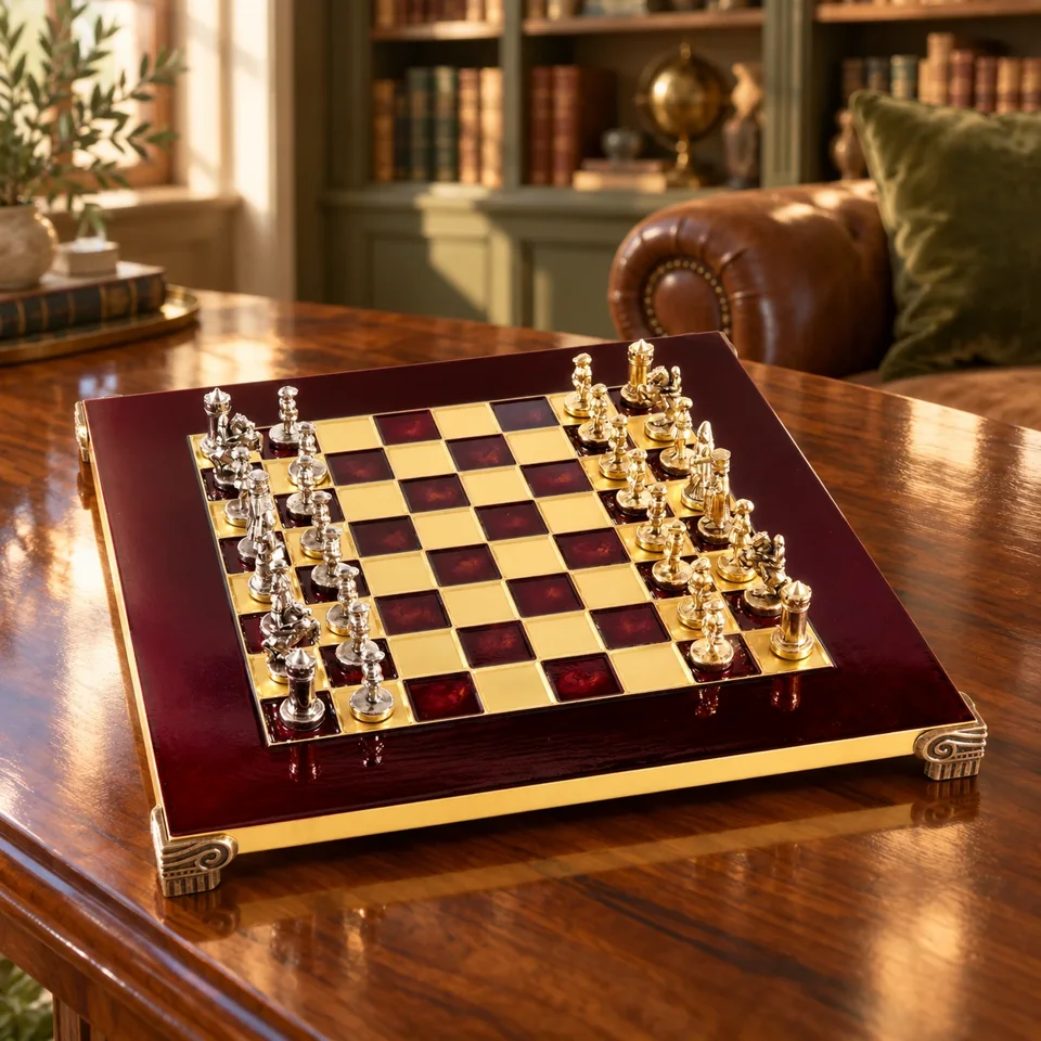 A distinctive chess set styled for milestone gifting