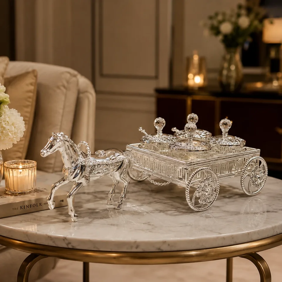 Designer Horse Cart With 4 Dry Fruit Jars Clear