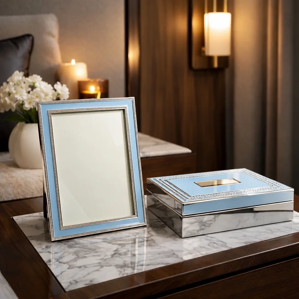 Classic Silver Photo Frame & Keepsake Box Set (4 Colors available)