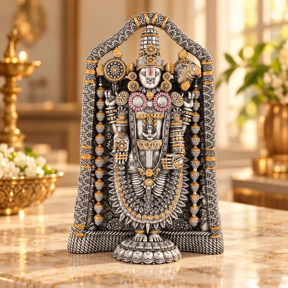 Shree Balaji Ornamented Idol Lladro Balaji 6inch Silver