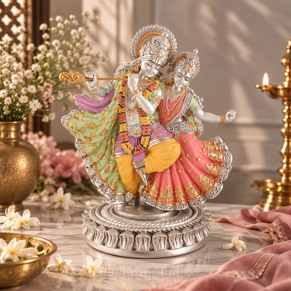 Dancing Radha Krishna Color (H-9.5 Inch)