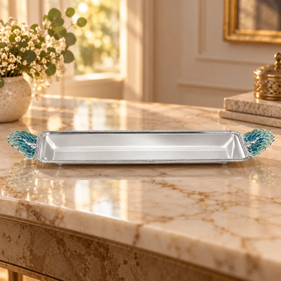 Rectangle Tray with Peacock Handle