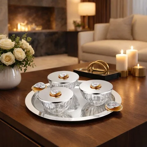 Regal Treasure Set of 3 Lids Bowls with Dual Blossom Tray Dual Tone