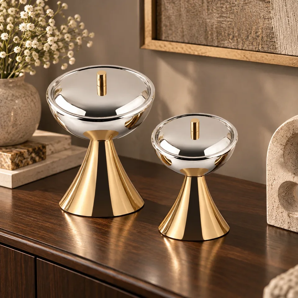 Opulent Covered Pedestal Serving Bowl Set Large & Medium