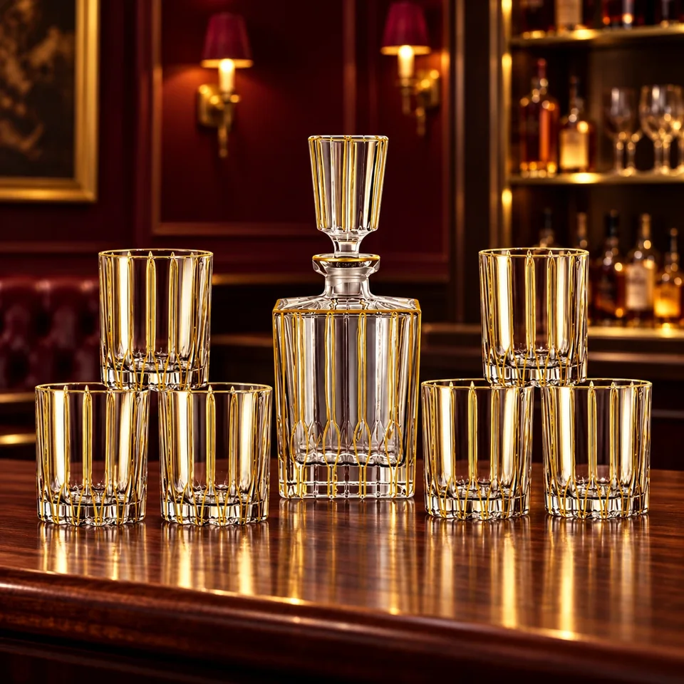 Dublin Golden Line Set of 6 Glasses with Decanter