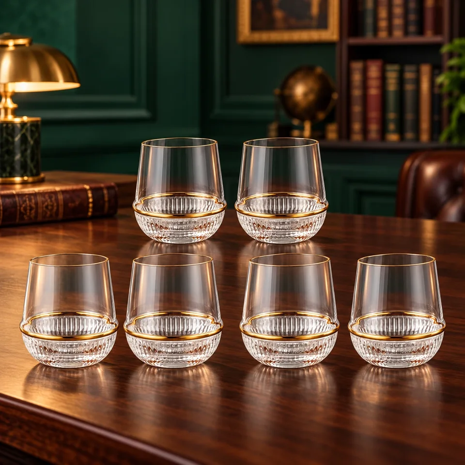 Round Glass with Gold Ring (Set of 6)