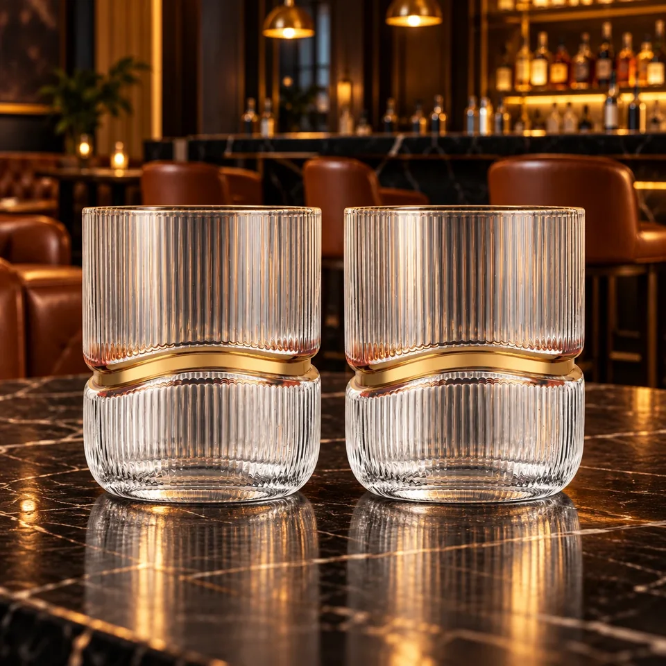 Dof Glass with Gold Ring (Set of 2)