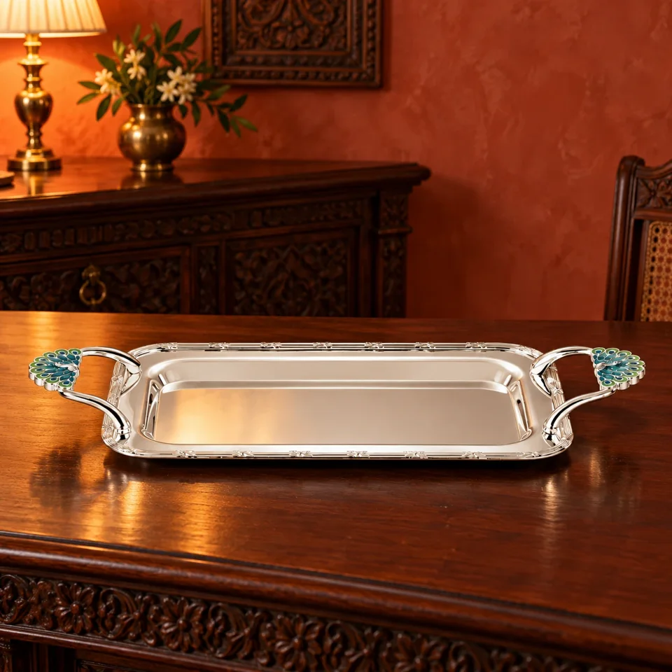 Rectangle Tray with Peacock Handle