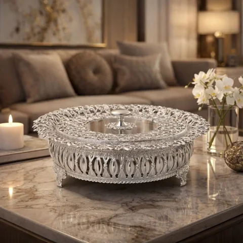 Flora Round Lid Basket Silver